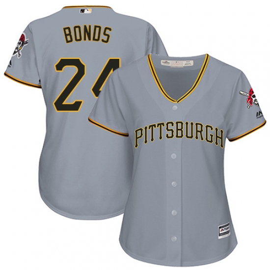 Women's Majestic Pittsburgh Pirates 24 Barry Bonds Authentic Grey Road Cool Base MLB Jersey