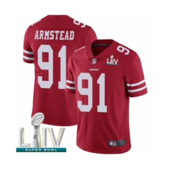 Youth San Francisco 49ers 91 Arik Armstead Red Team Color Vapor Untouchable Limited Player Super Bowl LIV Bound Football Jersey