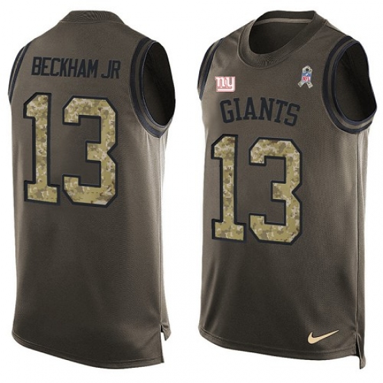 Men's Nike New York Giants 13 Odell Beckham Jr Limited Green Salute to Service Tank Top NFL Jersey