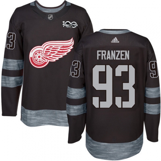 Men's Adidas Detroit Red Wings 93 Johan Franzen Authentic Black 1917-2017 100th Anniversary NHL Jersey