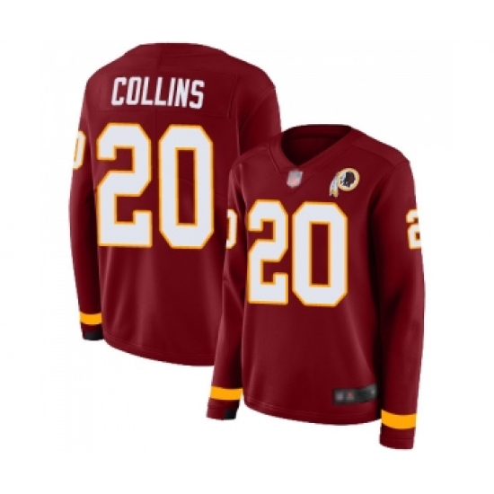 Women's Washington Redskins 20 Landon Collins Limited Burgundy Therma Long Sleeve Football Jersey