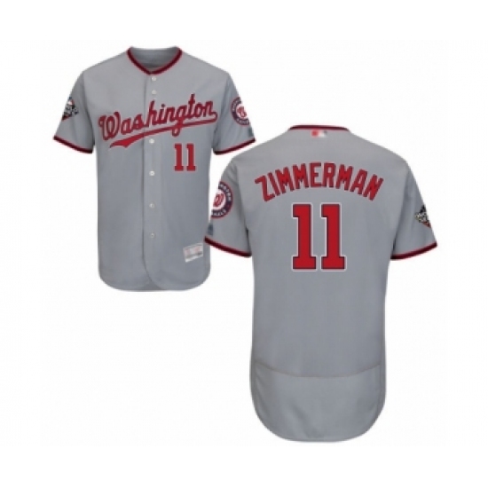 Men's Washington Nationals 11 Ryan Zimmerman Grey Road Flex Base Authentic Collection 2019 World Series Bound Baseball Jersey