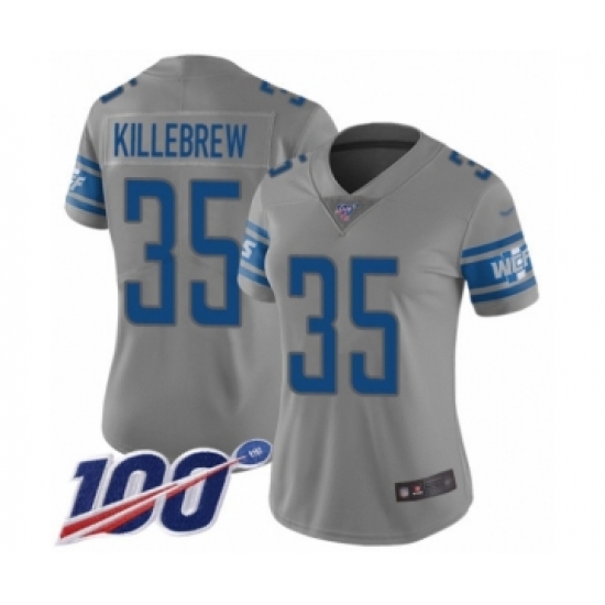 Women's Detroit Lions 35 Miles Killebrew Limited Gray Inverted Legend 100th Season Football Jersey