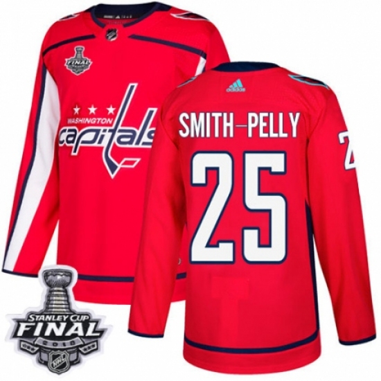 Men's Adidas Washington Capitals 25 Devante Smith-Pelly Premier Red Home 2018 Stanley Cup Final NHL Jersey