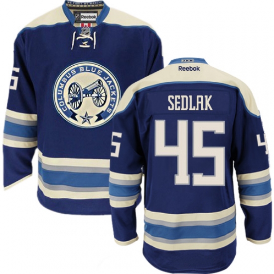 Men's Reebok Columbus Blue Jackets 45 Lukas Sedlak Authentic Navy Blue Third NHL Jersey