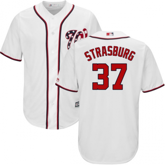 Youth Majestic Washington Nationals 37 Stephen Strasburg Authentic White Home Cool Base MLB Jersey