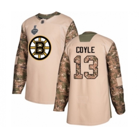 Men's Boston Bruins 13 Charlie Coyle Authentic Camo Veterans Day Practice 2019 Stanley Cup Final Bound Hockey Jersey