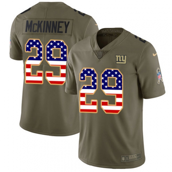 Youth New York Giants 29 Xavier McKinney Olive USA Flag Stitched Limited 2017 Salute To Service Jersey