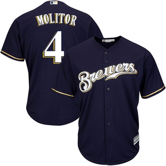 Men's Majestic Milwaukee Brewers 4 Paul Molitor Replica Navy Blue Alternate Cool Base MLB Jersey