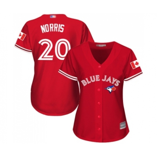 Women's Toronto Blue Jays 20 Bud Norris Replica Scarlet Alternate Baseball Jersey