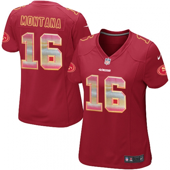 Women's Nike San Francisco 49ers 16 Joe Montana Limited Red Strobe NFL Jersey