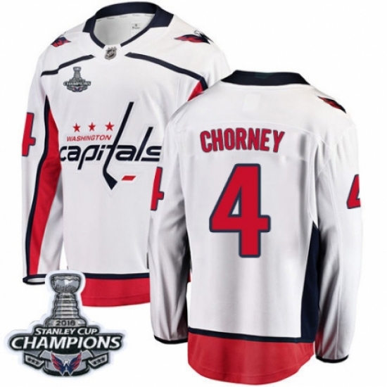 Youth Washington Capitals 4 Taylor Chorney Fanatics Branded White Away Breakaway 2018 Stanley Cup Final Champions NHL Jersey