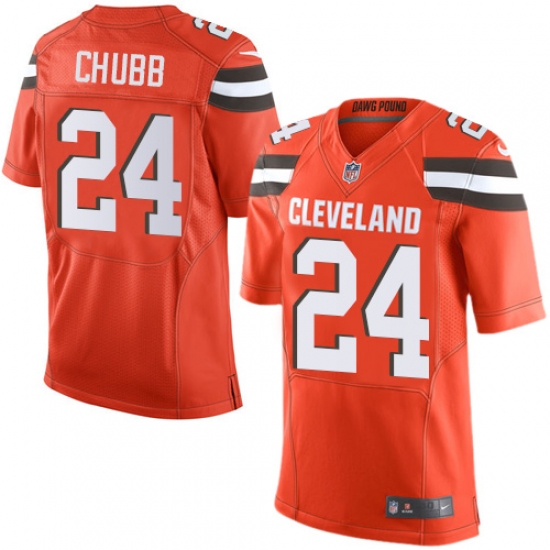 Men's Nike Cleveland Browns 24 Nick Chubb Elite Orange Alternate NFL Jersey