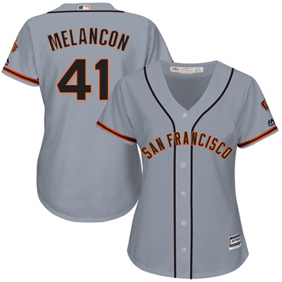 Women's Majestic San Francisco Giants 41 Mark Melancon Replica Grey Road 2 Cool Base MLB Jersey