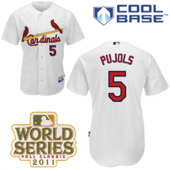 Men's Majestic St. Louis Cardinals 5 Albert Pujols Replica White Cool Base 2011 World Series Patch MLB Jersey