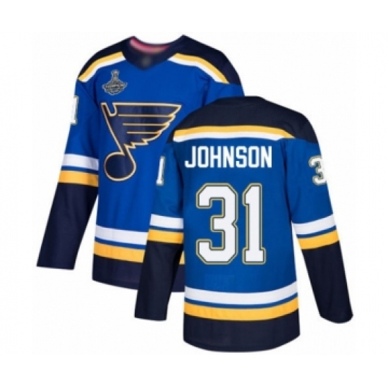 Men's St. Louis Blues 31 Chad Johnson Authentic Royal Blue Home 2019 Stanley Cup Champions Hockey Jersey