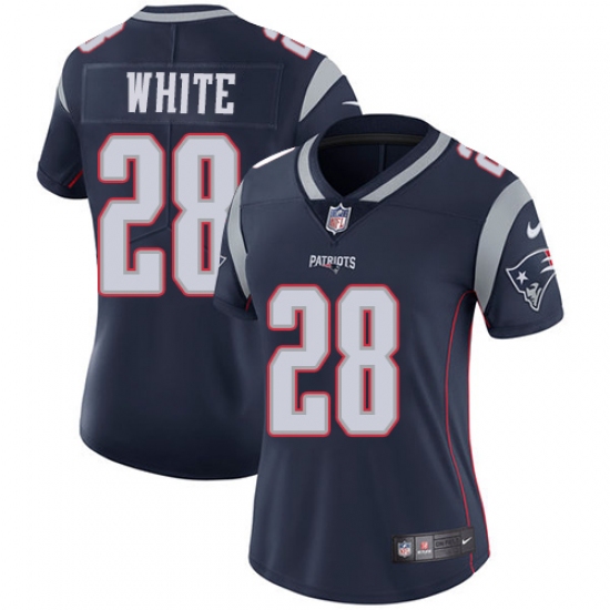 Women's Nike New England Patriots 28 James White Navy Blue Team Color Vapor Untouchable Limited Player NFL Jersey