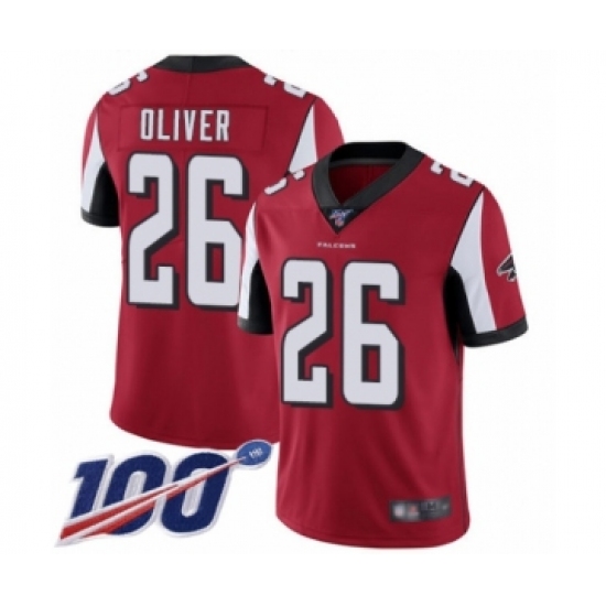 Youth Atlanta Falcons 26 Isaiah Oliver Red Team Color Vapor Untouchable Limited Player 100th Season Football Jersey