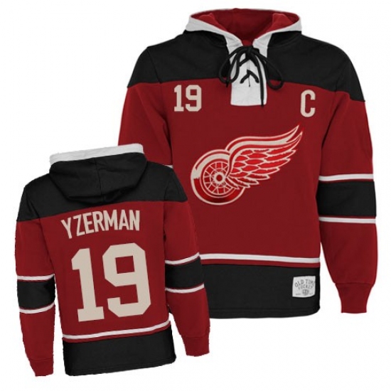 Men's Old Time Hockey Detroit Red Wings 19 Steve Yzerman Premier Red Sawyer Hooded Sweatshirt NHL Jersey