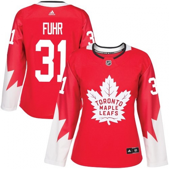 Women's Adidas Toronto Maple Leafs 31 Grant Fuhr Authentic Red Alternate NHL Jersey