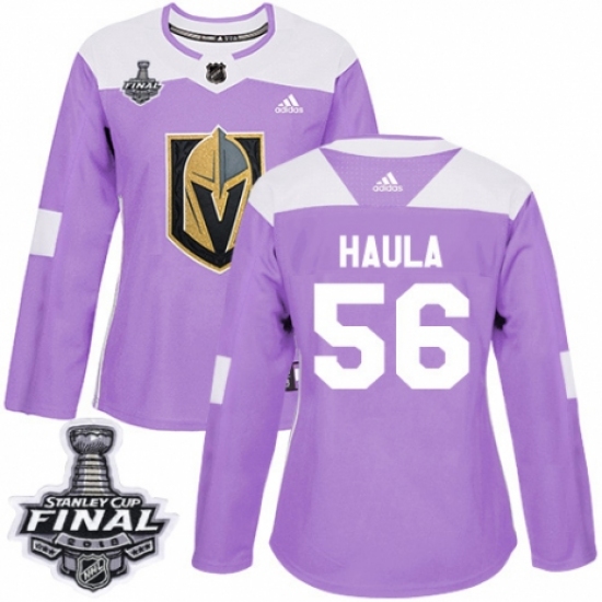 Women's Adidas Vegas Golden Knights 56 Erik Haula Authentic Purple Fights Cancer Practice 2018 Stanley Cup Final NHL Jersey