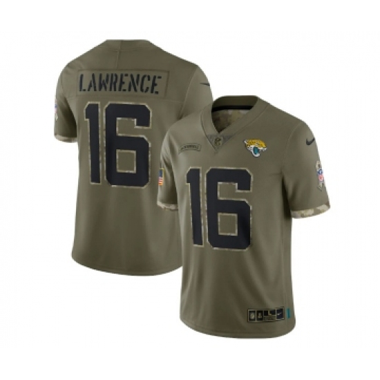 Men's Jacksonville Jaguars 16 Trevor Lawrence Olive 2022 Salute To Service Limited Stitched Jersey