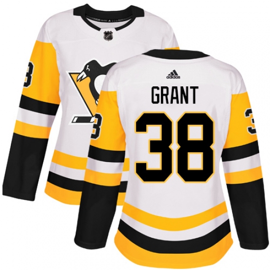 Women's Adidas Pittsburgh Penguins 38 Derek Grant Authentic White Away NHL Jersey