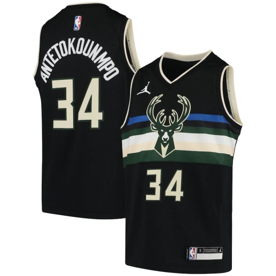 Youth Milwaukee Bucks 34 Giannis Antetokounmpo Jordan Brand Black 2020-21 Swingman Player Jersey