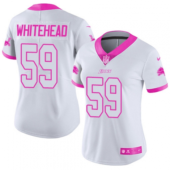 Women's Nike Detroit Lions 59 Tahir Whitehead Limited White/Pink Rush Fashion NFL Jersey