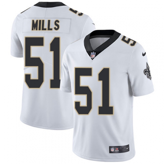 Men's Nike New Orleans Saints 51 Sam Mills White Vapor Untouchable Limited Player NFL Jersey