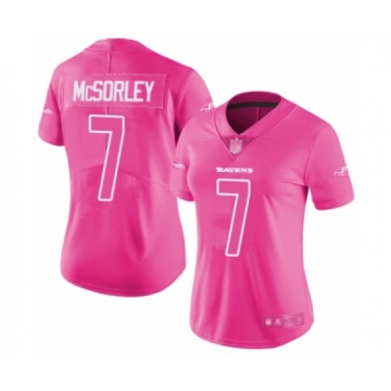 Women's Baltimore Ravens 7 Trace McSorley Limited Pink Rush Fashion Football Jersey