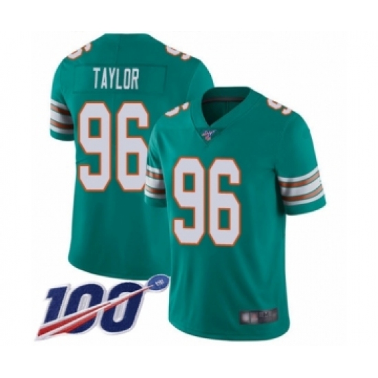 Men's Miami Dolphins 96 Vincent Taylor Aqua Green Alternate Vapor Untouchable Limited Player 100th Season Football Jersey