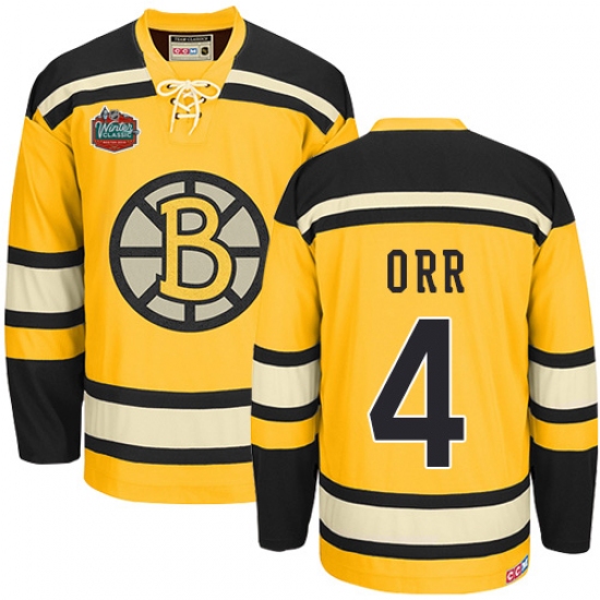 Men's CCM Boston Bruins 4 Bobby Orr Authentic Gold Winter Classic Throwback NHL Jersey