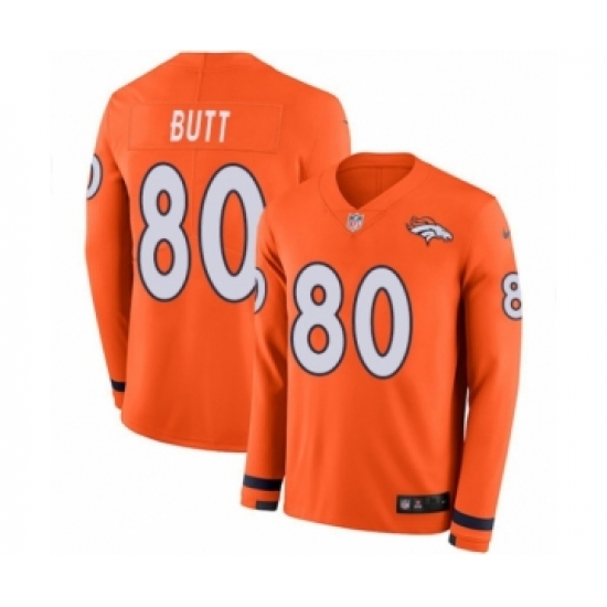 Men's Nike Denver Broncos 80 Jake Butt Limited Orange Therma Long Sleeve NFL Jersey