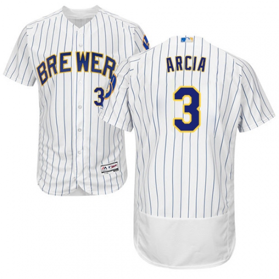 Men's Majestic Milwaukee Brewers 3 Orlando Arcia White/Royal Flexbase Authentic Collection MLB Jersey