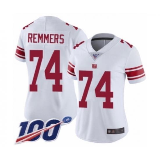 Women's New York Giants 74 Mike Remmers White Vapor Untouchable Limited Player 100th Season Football Jersey