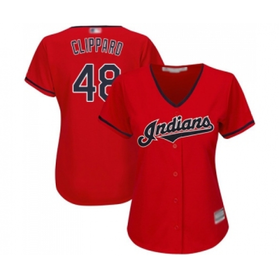 Women's Cleveland Indians 48 Tyler Clippard Replica Scarlet Alternate 2 Cool Base Baseball Jersey