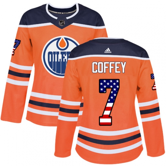 Women's Adidas Edmonton Oilers 7 Paul Coffey Authentic Orange USA Flag Fashion NHL Jersey