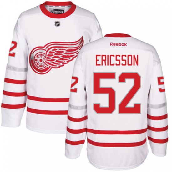 Men's Reebok Detroit Red Wings 52 Jonathan Ericsson Authentic White 2017 Centennial Classic NHL Jersey