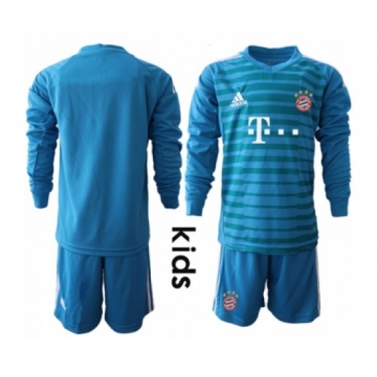 Bayern Munchen Blank Blue Goalkeeper Long Sleeves Kid Soccer Club Jersey