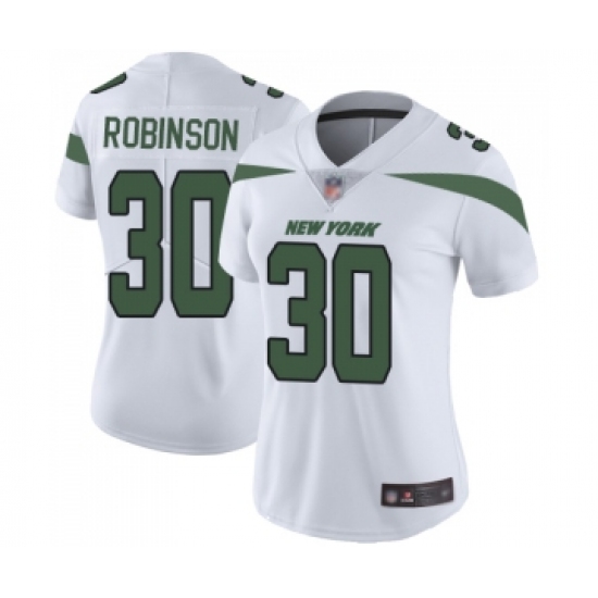 Women's New York Jets 30 Rashard Robinson White Vapor Untouchable Limited Player Football Jersey