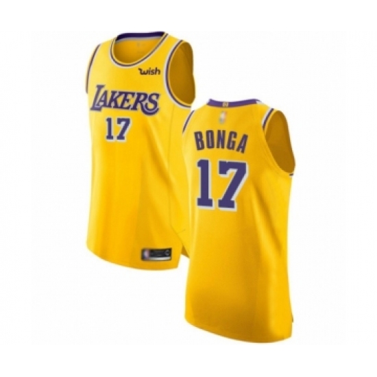 Women's Los Angeles Lakers 17 Isaac Bonga Authentic Gold Basketball Jersey - Icon Edition