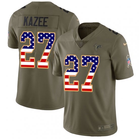 Men's Nike Atlanta Falcons 27 Damontae Kazee Limited Olive USA Flag 2017 Salute to Service NFL Jersey