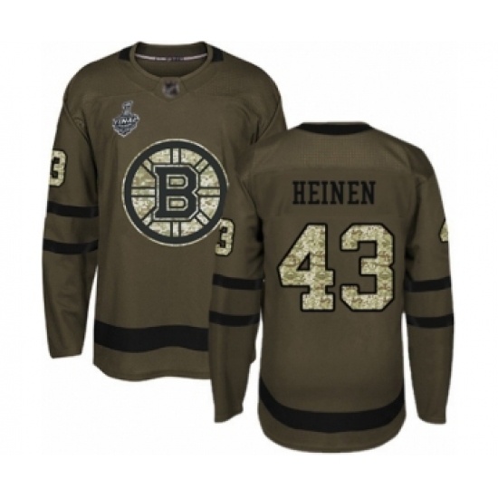 Men's Boston Bruins 43 Danton Heinen Authentic Green Salute to Service 2019 Stanley Cup Final Bound Hockey Jersey