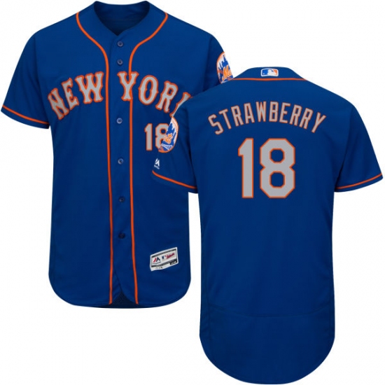 Men's Majestic New York Mets 18 Darryl Strawberry Royal/Gray Alternate Flex Base Authentic Collection MLB Jersey