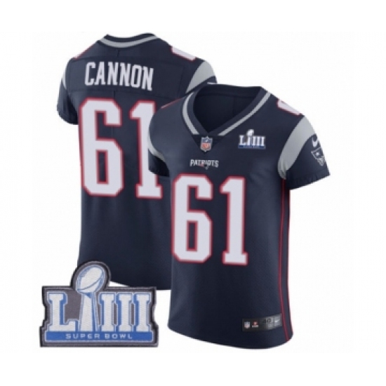 Men's Nike New England Patriots 61 Marcus Cannon Navy Blue Team Color Vapor Untouchable Elite Player Super Bowl LIII Bound NFL Jersey