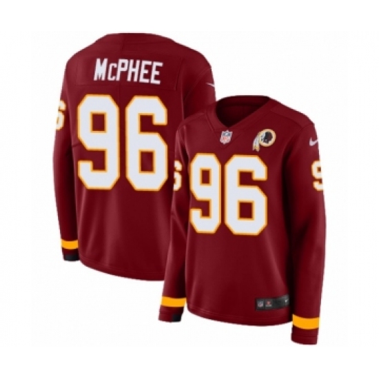 Women's Nike Washington Redskins 96 Pernell McPhee Limited Burgundy Therma Long Sleeve NFL Jersey