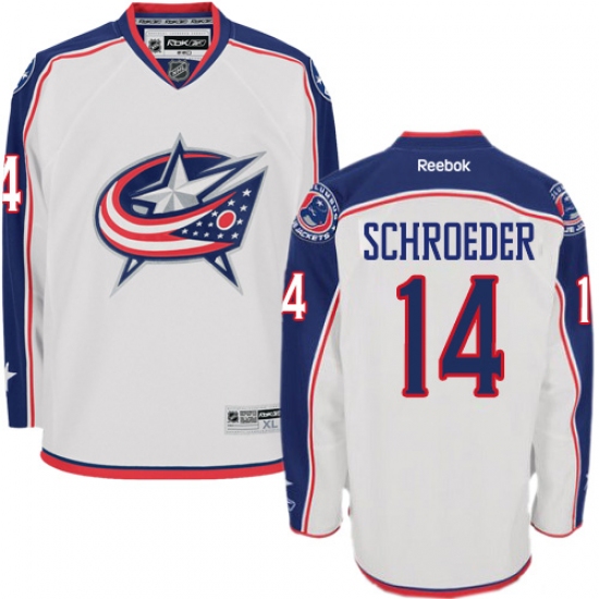 Men's Reebok Columbus Blue Jackets 14 Jordan Schroeder Authentic White Away NHL Jersey