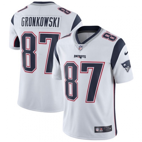 Men's Nike New England Patriots 87 Rob Gronkowski White Vapor Untouchable Limited Player NFL Jersey