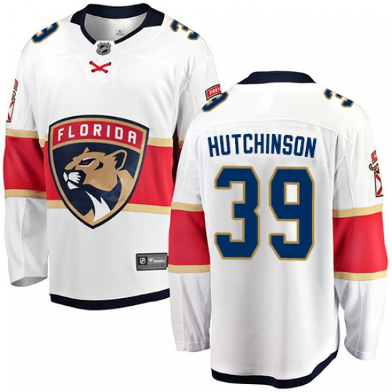 Men's Florida Panthers 39 Michael Hutchinson Authentic White Away Fanatics Branded Breakaway NHL Jersey